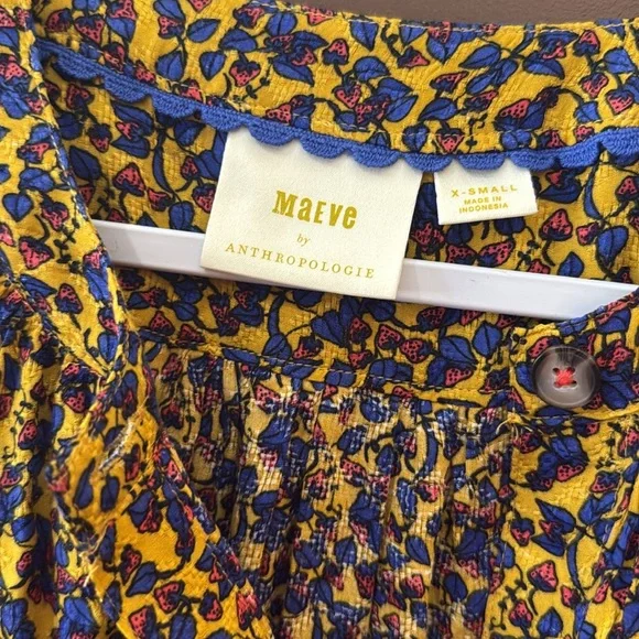 Anthropologie Maeve Floral Button-Front Puff Sleeve Blouse - Picture 3 of 7